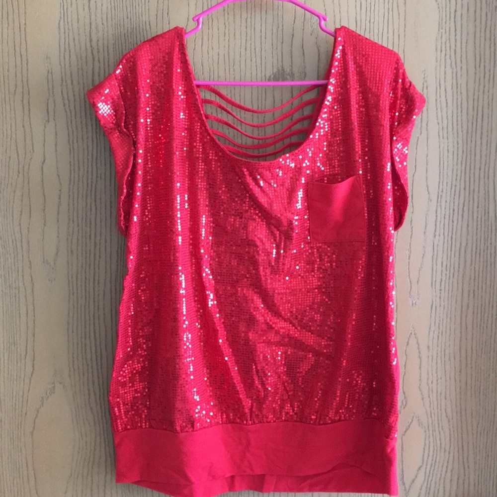 Red sequined T-shirt